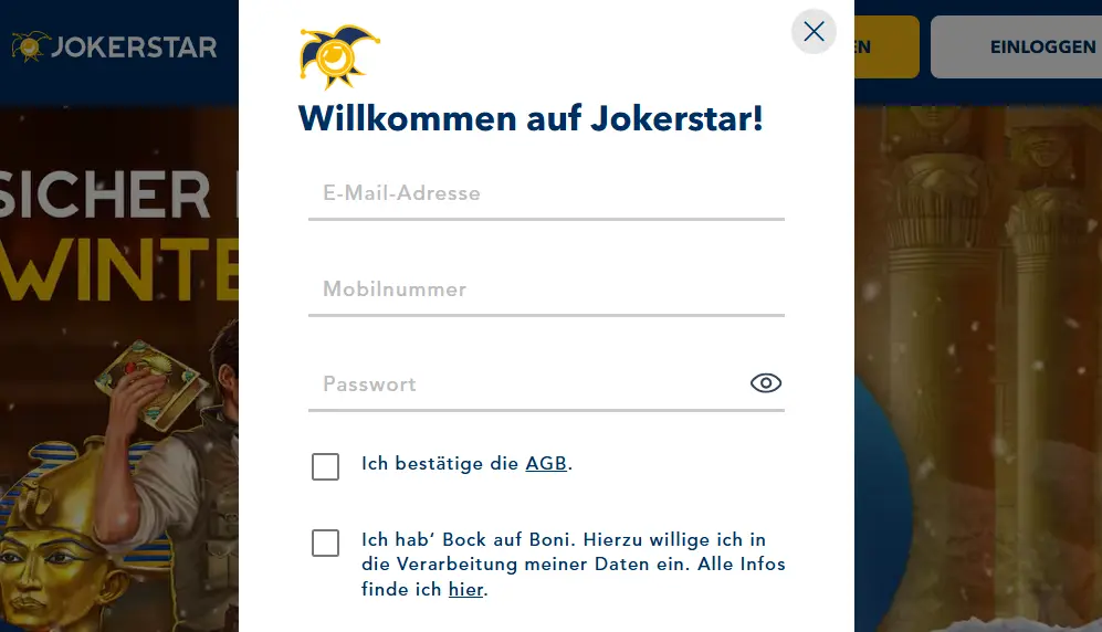 jokerstar Registrieren